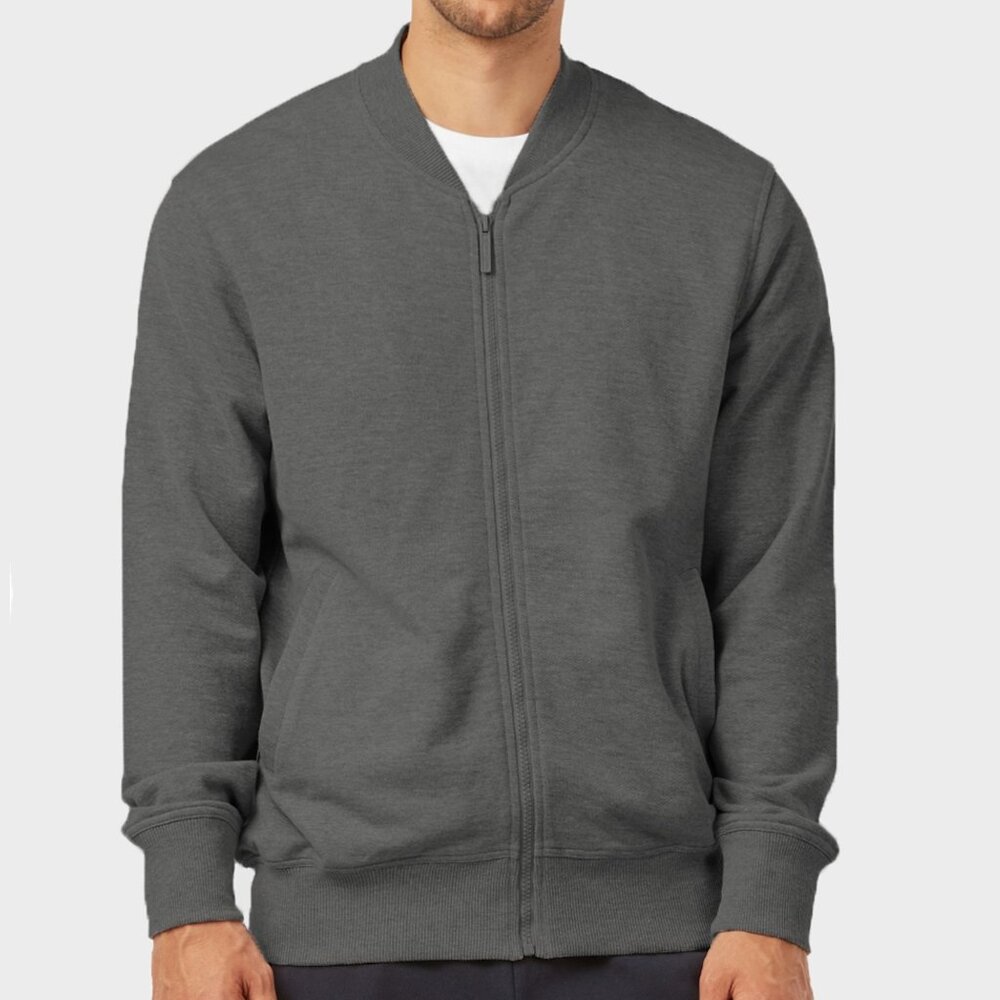 247 Frenzy Men's Knocker Terry Bomber Jacket Charcoal Gray Size XL